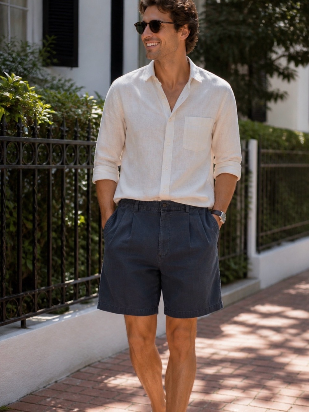 VINTAGE BILL BLASS NAVY PLEATED CHINO SHORTS MEN SIZE 32/34 PREPPY YACHT CLUB